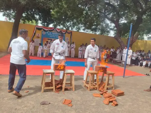 students-performing-brick-breaking-art-school